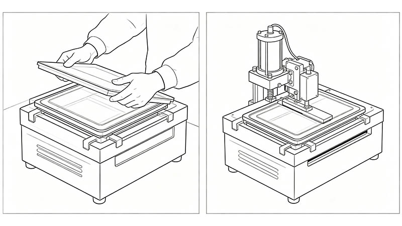 automatic-pneumatic-lid-closing vs semi-automatic-manual-lid-closing