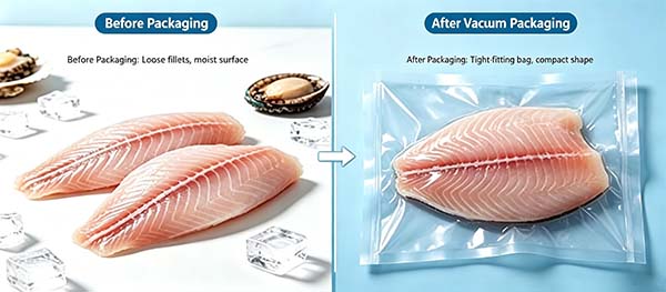 fresh fish vacuum packaging before and after comparison