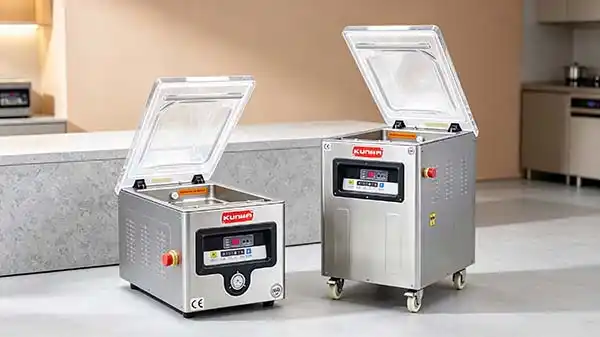 commercial vacuum machine footprint comparison tabletop and floor model side by side
